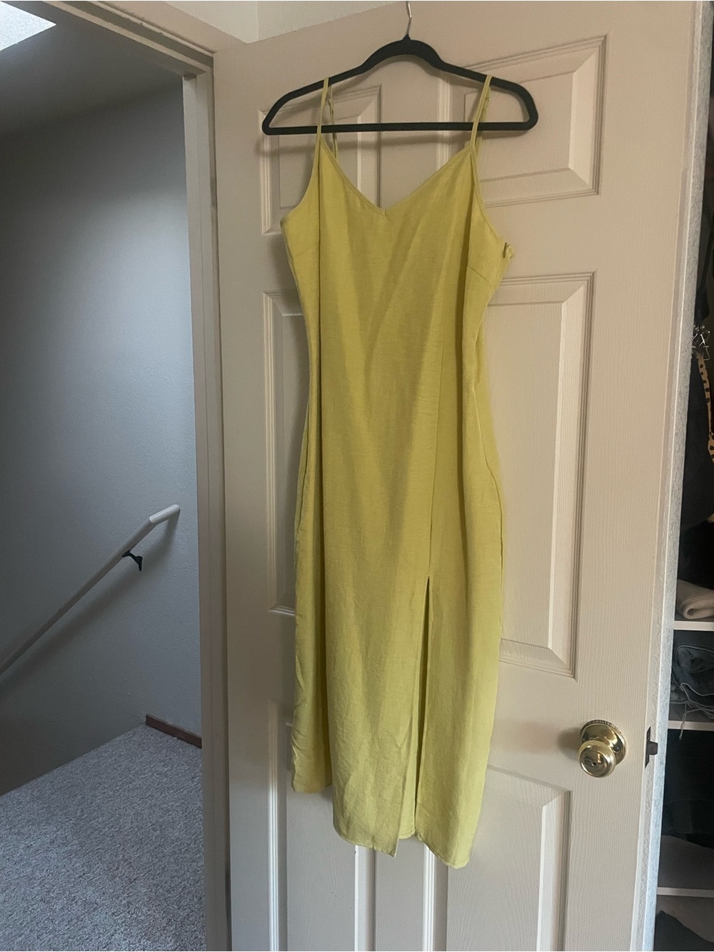 VILA Chartreuse Slip Midi Dress with Side Slit